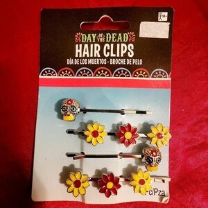 Four Day of the Dead Hair Clips Skulls & Flowers Dia De Los Muertos Halloween